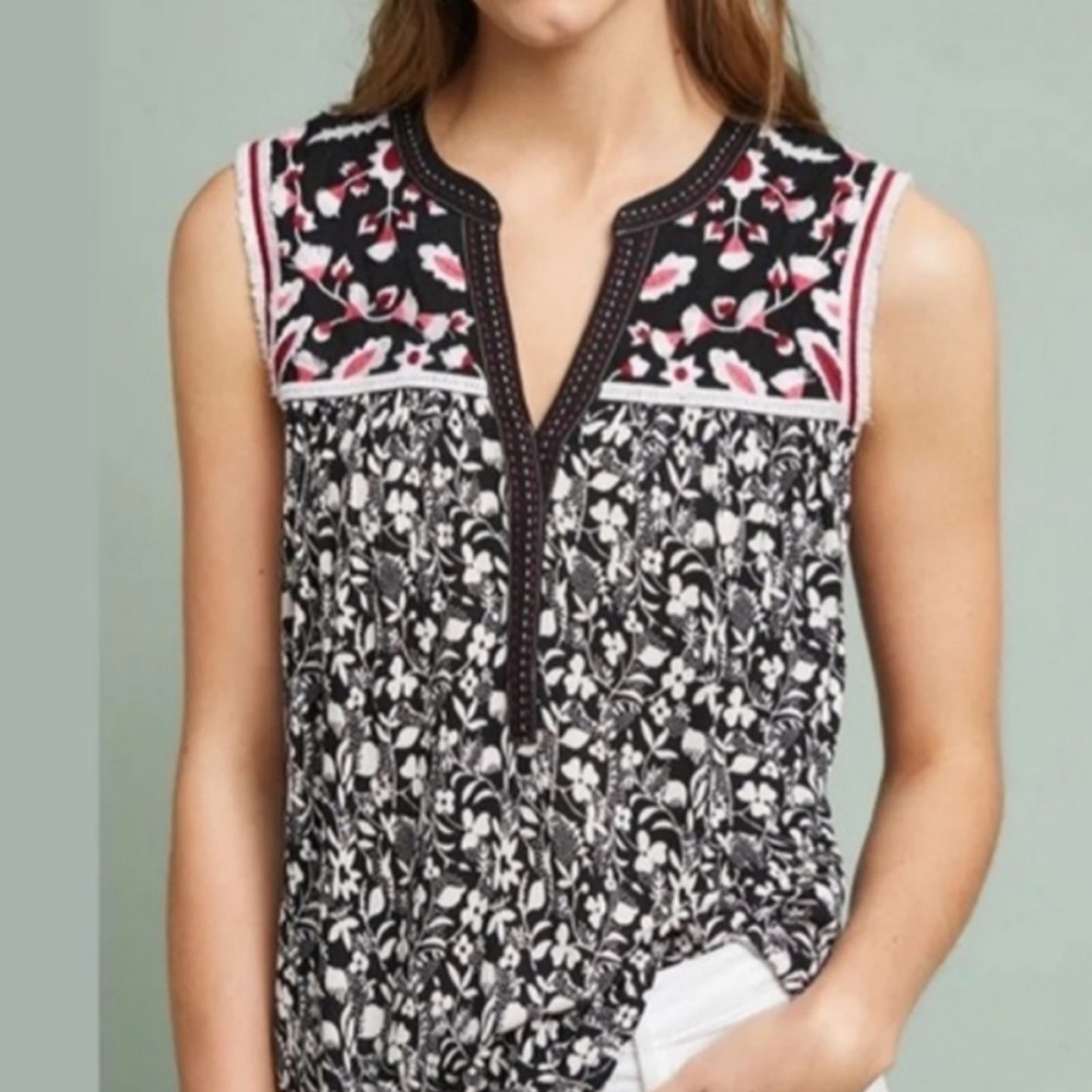 Anthropologie‎ One September Austin Floral Embroidered Top Size XS